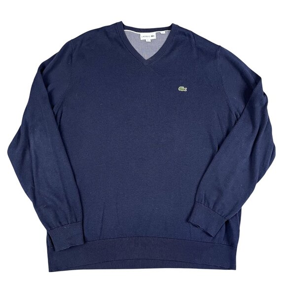 Lacoste Mens Blue V-Neck Pullover Sweater Sz XXL (EU 7) - Picture 1 of 6
